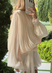 Elegant Apricot Wrinkled Lace Up Tulle Mini Dress Spring 4