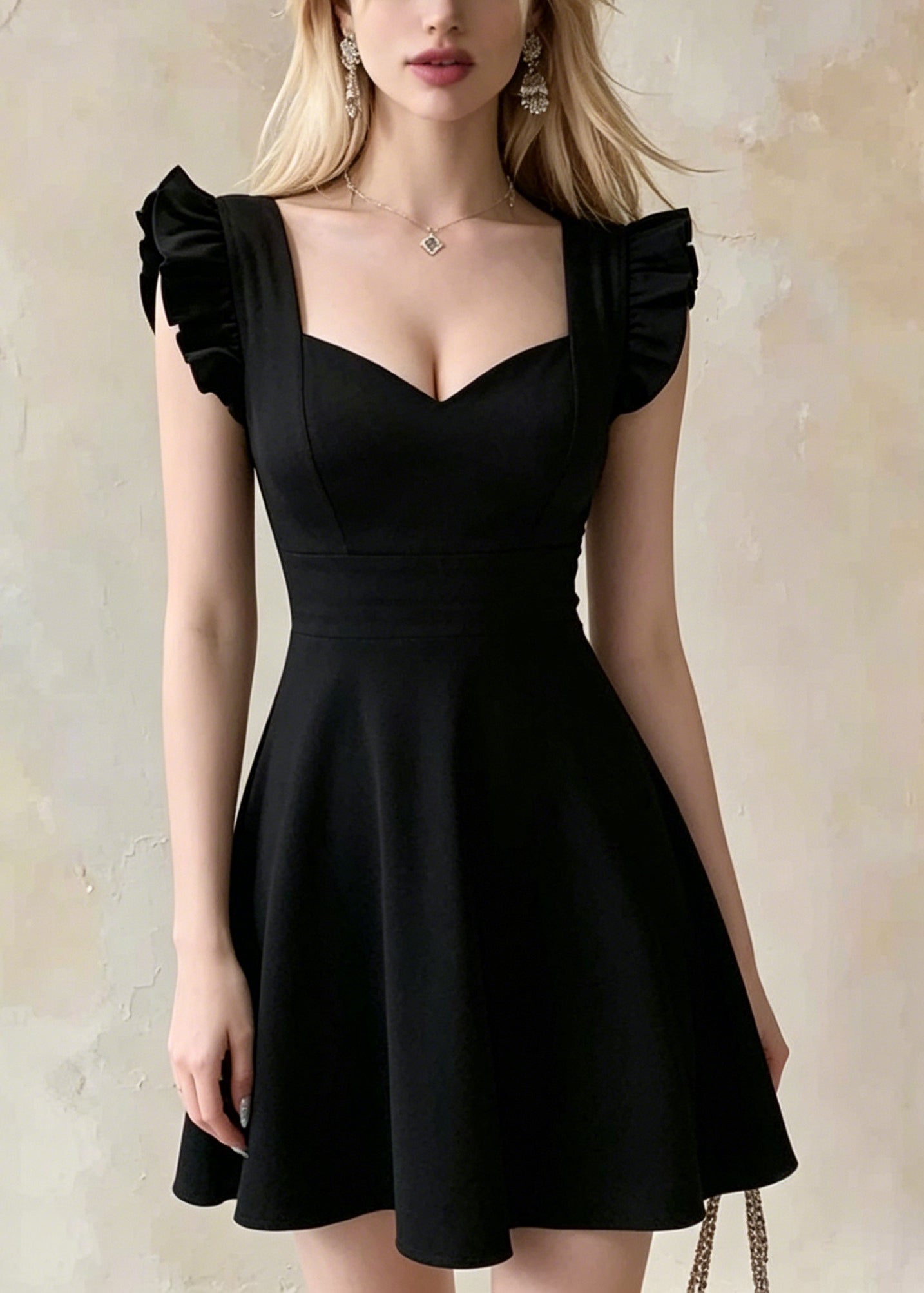 Sweetheart Bustier Ruffle Strap Panel Waist Fit and Flare A-Line Mini Dress