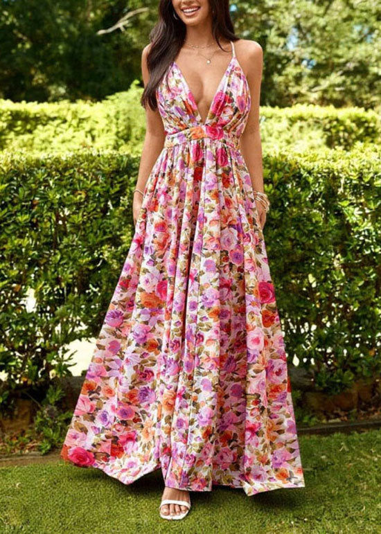 Elegant Black V Neck Print Chiffon Spaghetti Strap Dress Summer - View 4