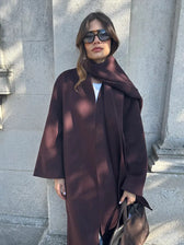 Burgundy Scarf Collar Woolen Coat
