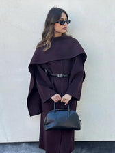 Burgundy Scarf Collar Woolen Coat