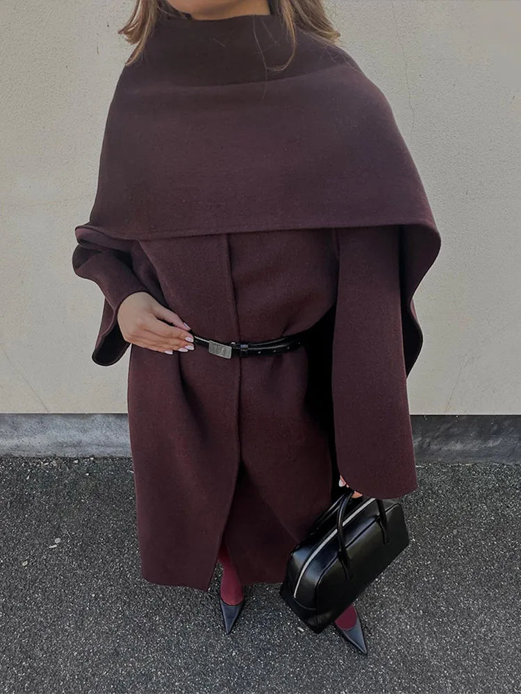 Scarf Collar Wide Sleeve Open Front Longline Wool-Look Coat 5