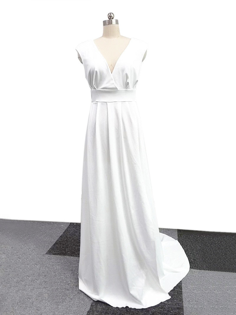 Off Shoulder Deep V-Neck Wrap Bodice Pleated High Split Maxi Gown