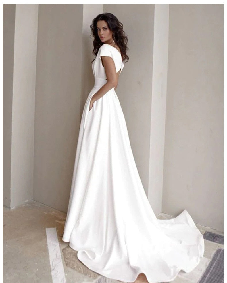 Off Shoulder Deep V-Neck Wrap Bodice Pleated High Split Maxi Gown