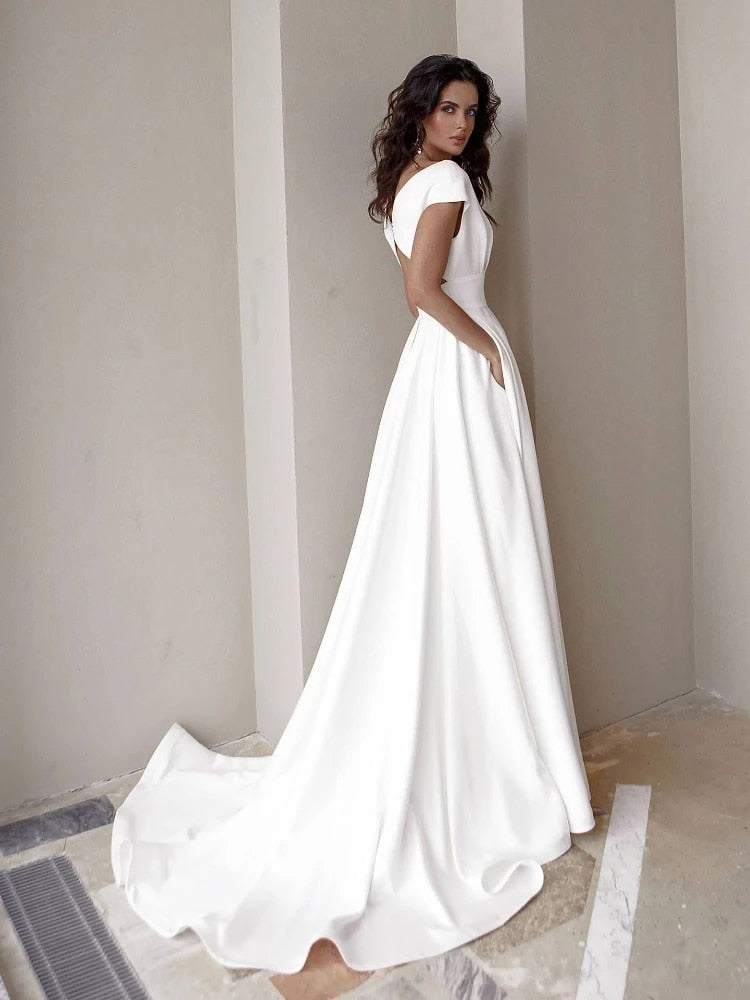 Off Shoulder Deep V-Neck Wrap Bodice Pleated High Split Maxi Gown