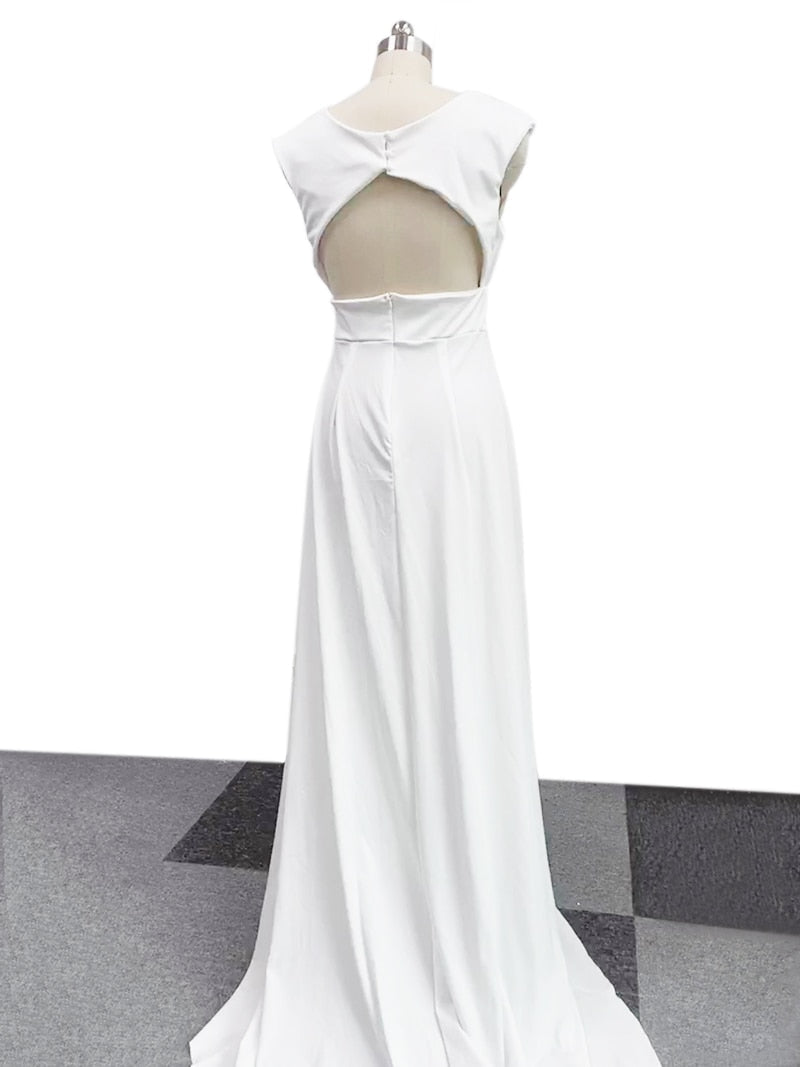 Off Shoulder Deep V-Neck Wrap Bodice Pleated High Split Maxi Gown