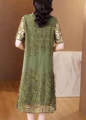 Elegant Green Embroideried Ruffled Tulle Long Dresses Short Sleeve 5
