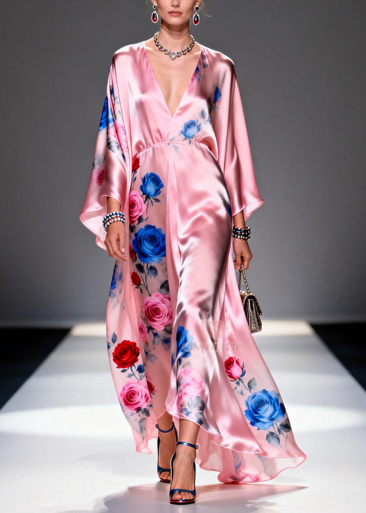 Silk Floral Oversized Midi Dress - View 3