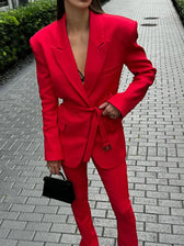 High Waist Red Lapel Suit Coat