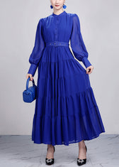 Elegant Red Stand Collar Wrinkled Chiffon Dresses Long Sleeve 3