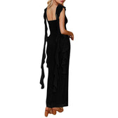 Ruffle Square Neck Backless Sleeveless Party Maxi Dress - View 2