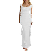 Ruffle Square Neck Backless Sleeveless Party Maxi Dress - View 10