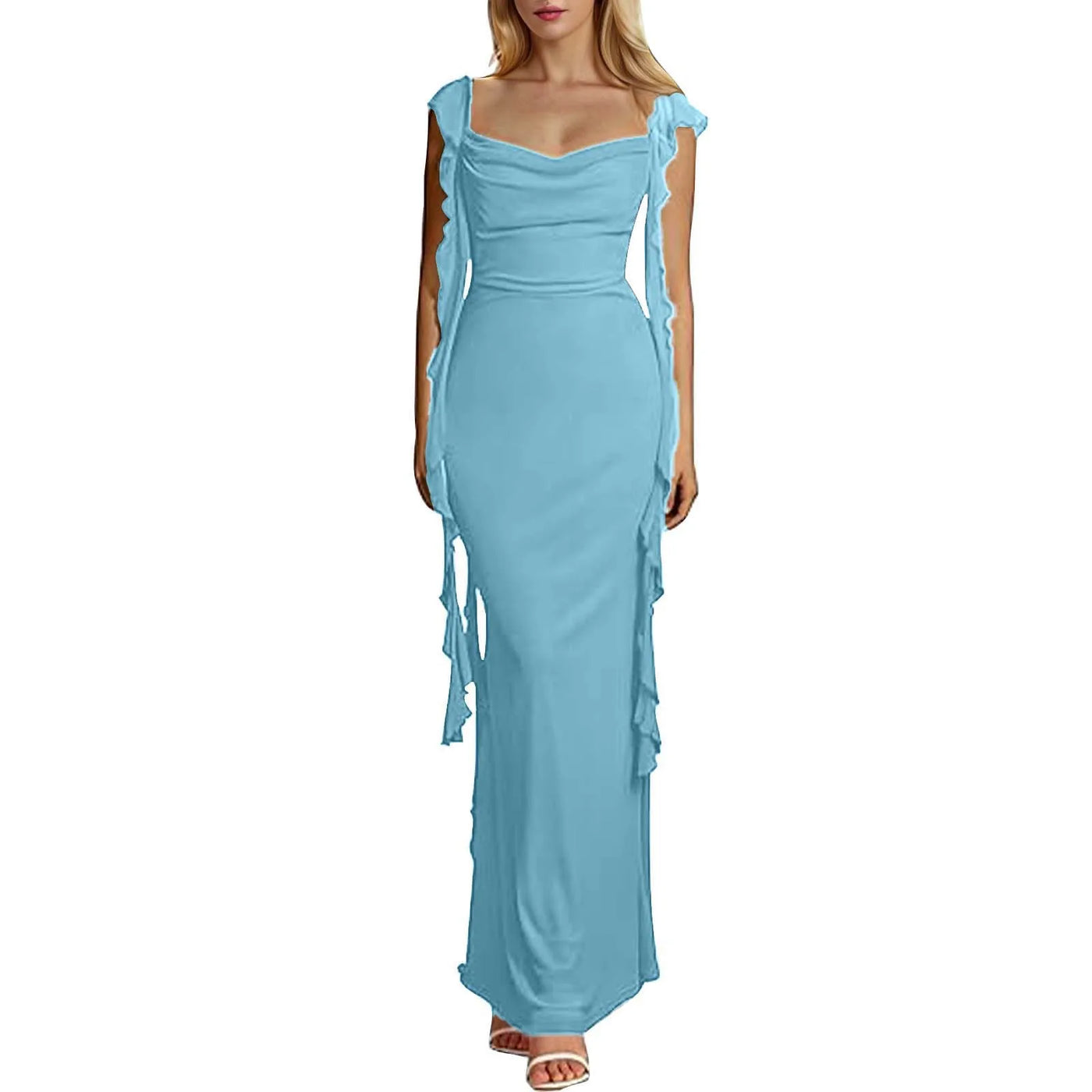 Ruffle Square Neck Backless Sleeveless Party Maxi Dress - View 7