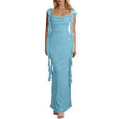Ruffle Square Neck Backless Sleeveless Party Maxi Dress - View 7