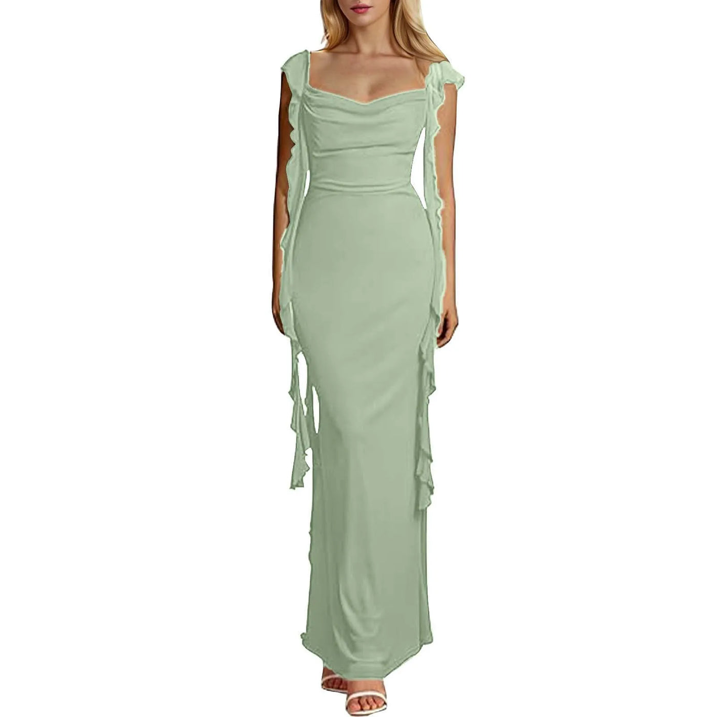 Ruffle Square Neck Backless Sleeveless Party Maxi Dress - View 8