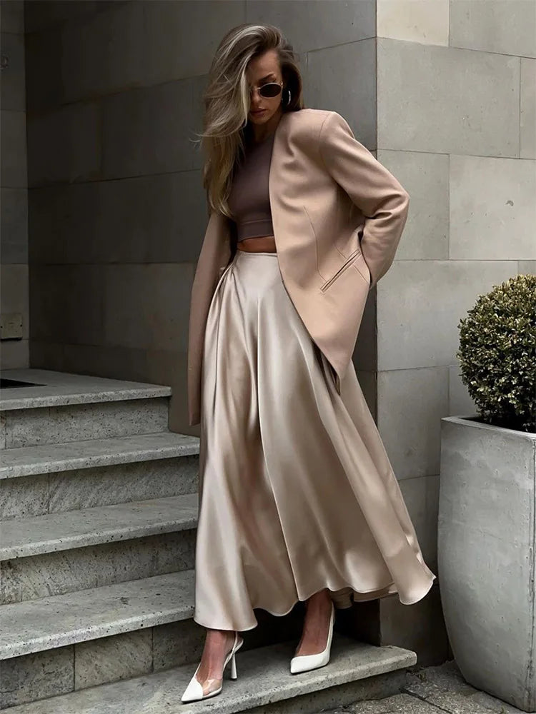 Chic Satin High Waist Loose Maxi Skirt