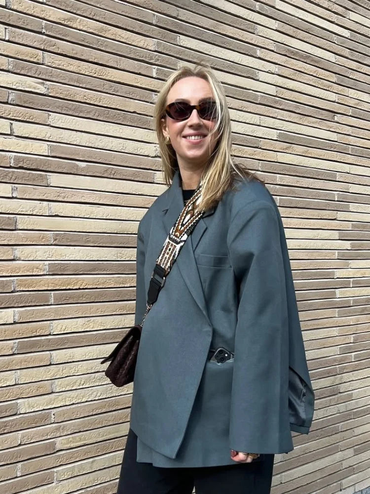 Oversized Wrap Front Asymmetric Hem Lapel Blazer 2
