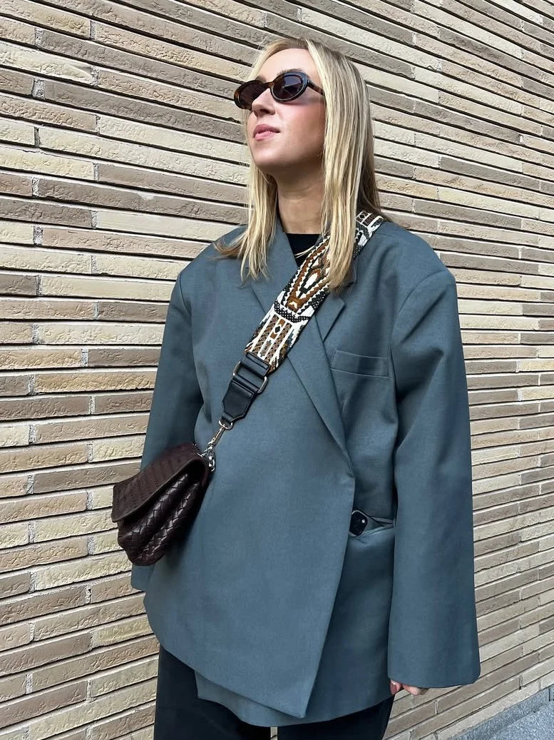 Oversized Wrap Front Asymmetric Hem Lapel Blazer