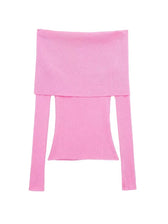 Elegant Slim Green Off-Shoulder Long Sleeve Chic Sweater