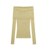Elegant Slim Green Off-Shoulder Long Sleeve Female Chic Christmas Sweater / S Sweaters-L