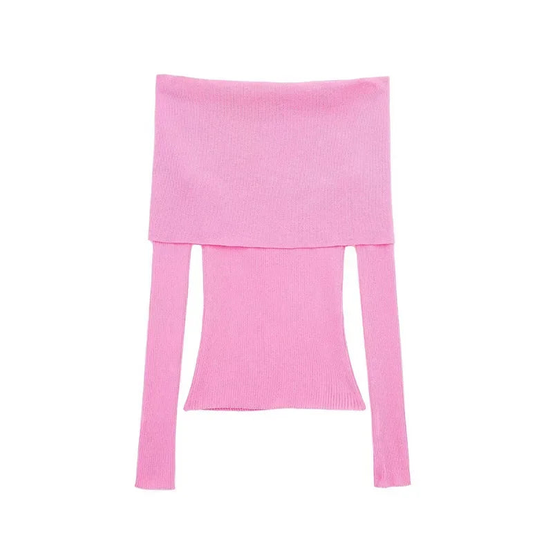 Elegant Slim Green Off-Shoulder Long Sleeve Female Chic Christmas Sweater Pink / S Sweaters-L