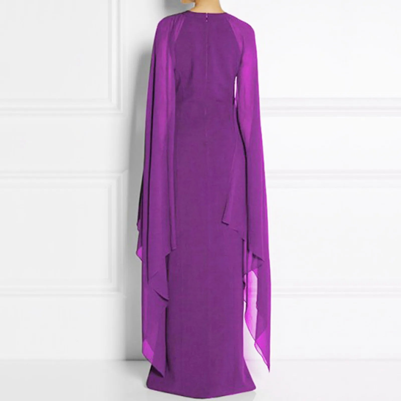 Graceful Summer Maxi Chiffon Cape Long High Slit Irregular Batwing Sleeve Vestidos Dress