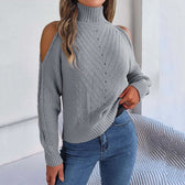 Cold Shoulder Loose Turtleneck Sweater Grey / S