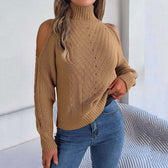 Cold Shoulder Loose Turtleneck Sweater Khaki / S