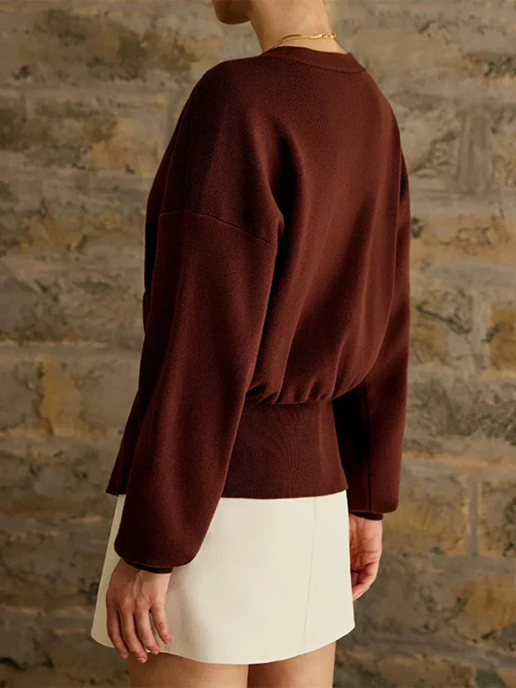 Deep V-Neck Single Button Drop Shoulder Split Hem Knit Cardigan 2
