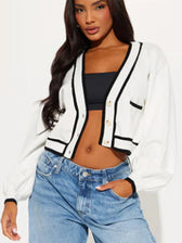 V-neck Cropped Contrasting Cardigan White / S