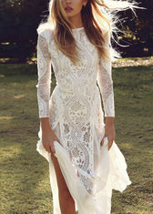 Elegant White Backless Hollow Out Lace Maxi Dresses Spring 3