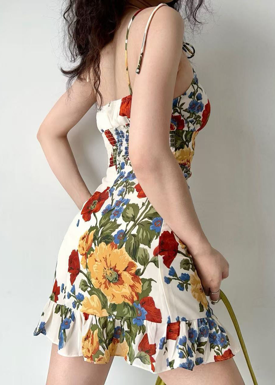 Chiffon Floral Ruffle Mini Dress