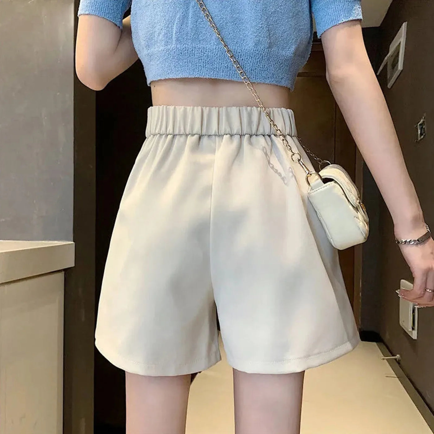 High Waisted Pleated Casual A Lined All-Match Short