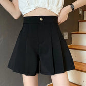 High Waisted Pleated Casual A Lined All-Match Short Black / S