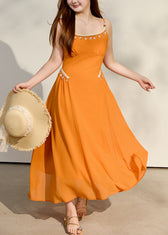 Elegant Yellow Tasseled Chiffon Spaghetti Strap Dress Summer