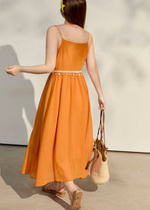 Elegant Yellow Tasseled Chiffon Spaghetti Strap Dress Summer 5