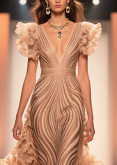 Elegant Zebra Pattern Ruffled Patchwork Chiffon Party Dress Summer 2