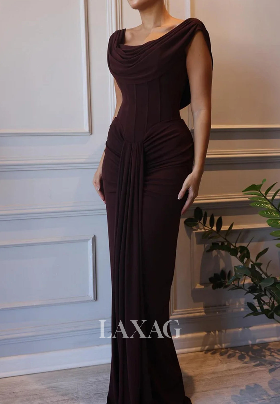 Scoop-Neck Sleeveless Mermaid Evening Dress Floor-Length Pleated Chiffon Formal Gowns