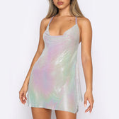 Sequin Cowl Neck Spaghetti Strap Mini Dress 17