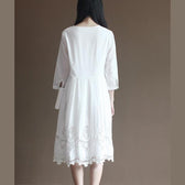 Elegant lace patchwrok white cotton dresses long sleeve maxi dress plus size cotton clothing 4