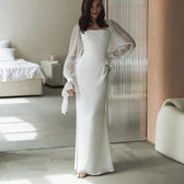 Satin Square Neck Long Sleeve Mermaid Maxi Dress 5