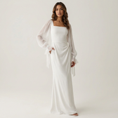 Satin Square Neck Long Sleeve Mermaid Maxi Dress 2