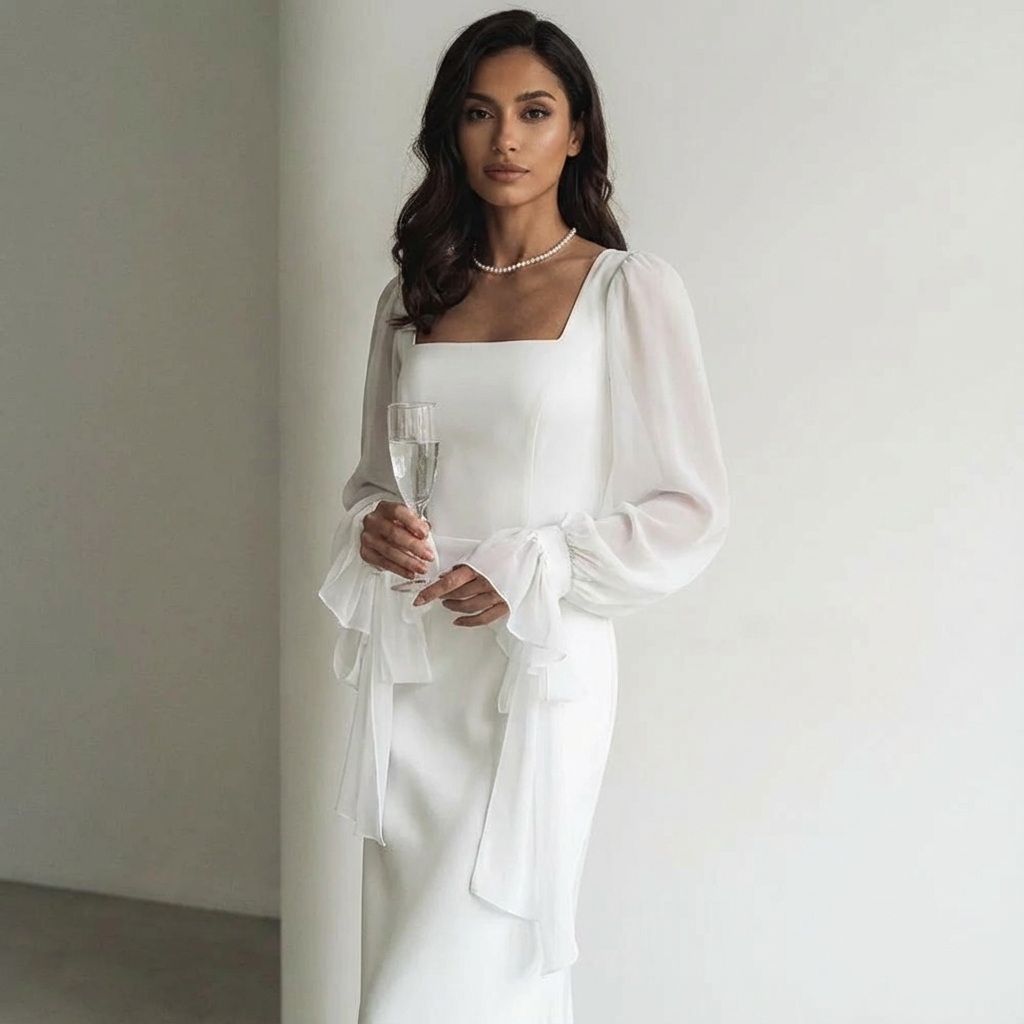 Satin Square Neck Long Sleeve Mermaid Maxi Dress 3