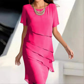 Round Neck Short Sleeve Tiered Ruffle Chiffon Midi Dress 4