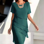 Round Neck Short Sleeve Tiered Ruffle Chiffon Midi Dress 5