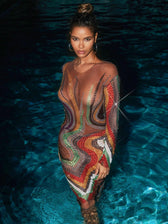 Long Sleeve Mesh Midi Dress - View 3