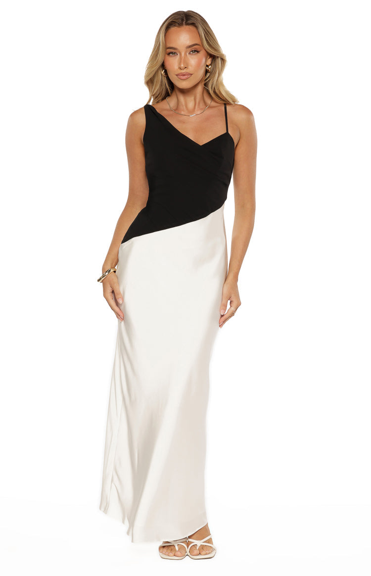 Elise Black Satin Cowl Front Maxi Dress