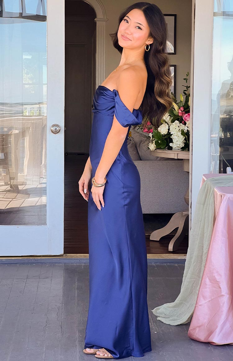 Satin Off Shoulder Draped Sleeve Formal Maxi Dress 10