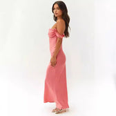 Off Shoulder Ruched Satin Maxi Dress 2