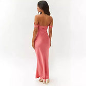Off Shoulder Ruched Satin Maxi Dress 5